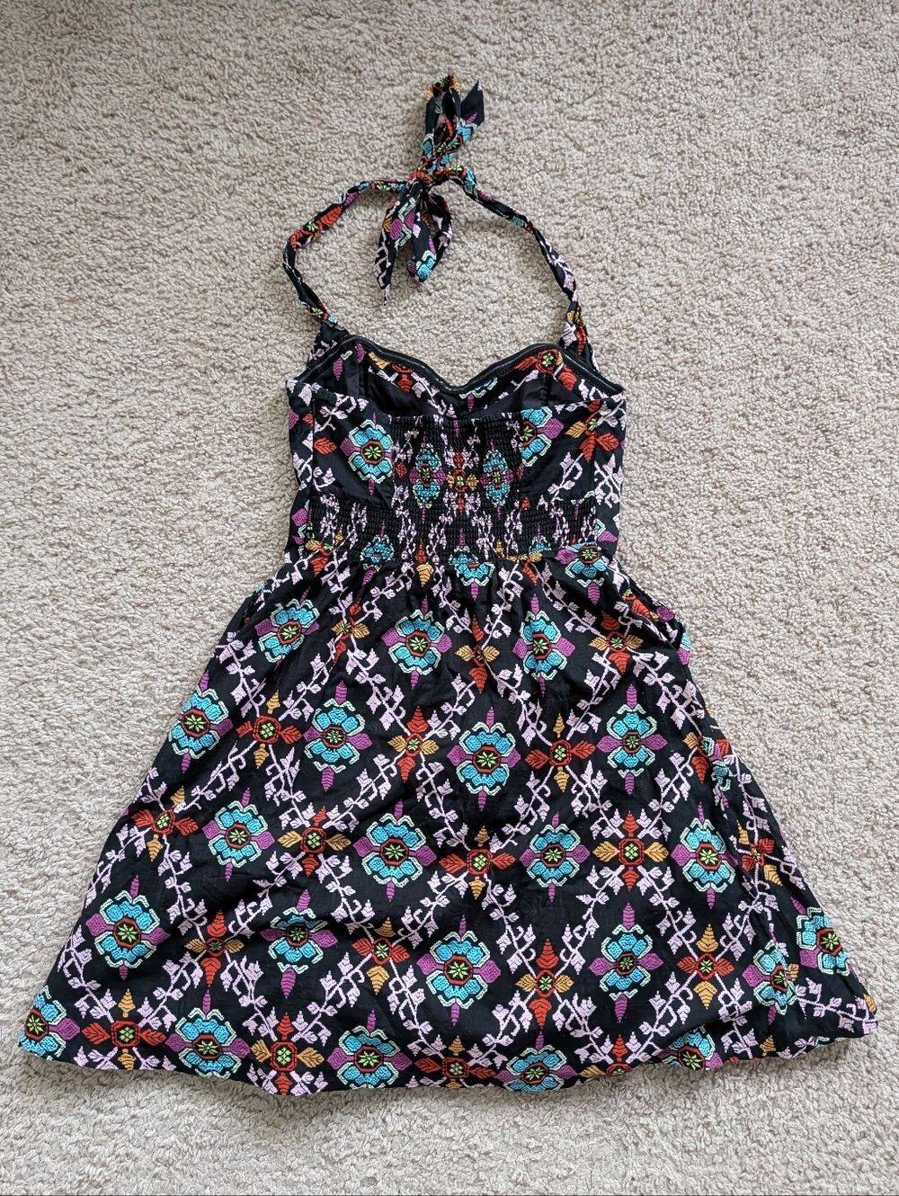 Anthropologie Edme Esyllte Primula Black Geometric Print Halter Sundress Size 2 - Picture 4 of 11